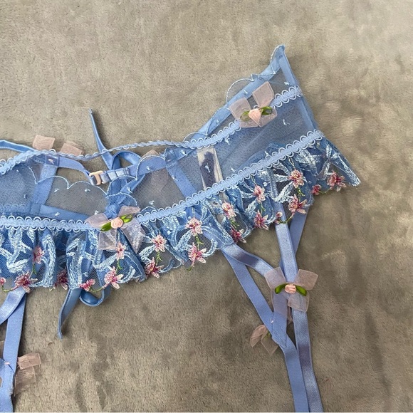 New! For Love and Lemons Bluebell Garter Belt with Clips Blue 10467 - Picture 6 of 8